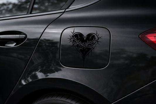 Gothic Thorn Heart Fuel Door Decal – Dark Aesthetic Car Sticker – Vinyl Fuel Door