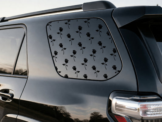 Gothic Rose Quarter Panel Car Window Decal – Black Floral Quarter Glass Overlay – Dark Aesthetic Vinyl Sticker for SUV & Cars