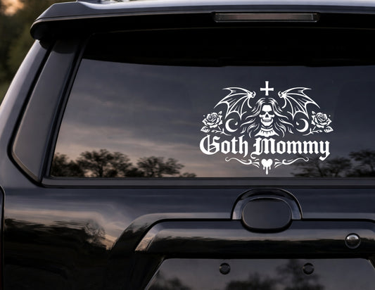 Goth Mommy Vinyl Decal – Gothic Skull & Roses Sticker – Alt Aesthetic Car Window Decal – Dark Feminine Goth Design