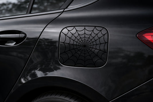 Gothic Spider Web Gas Cap Decal – Car Fuel Door Vinyl Sticker – Dark Aesthetic Automotive Overlay